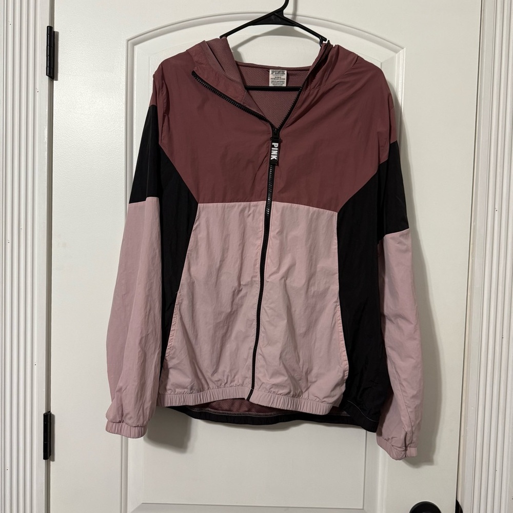 Victoria’s Secret PINK Rain Jacket Windbreaker Women’s Size M/L Black And Pink